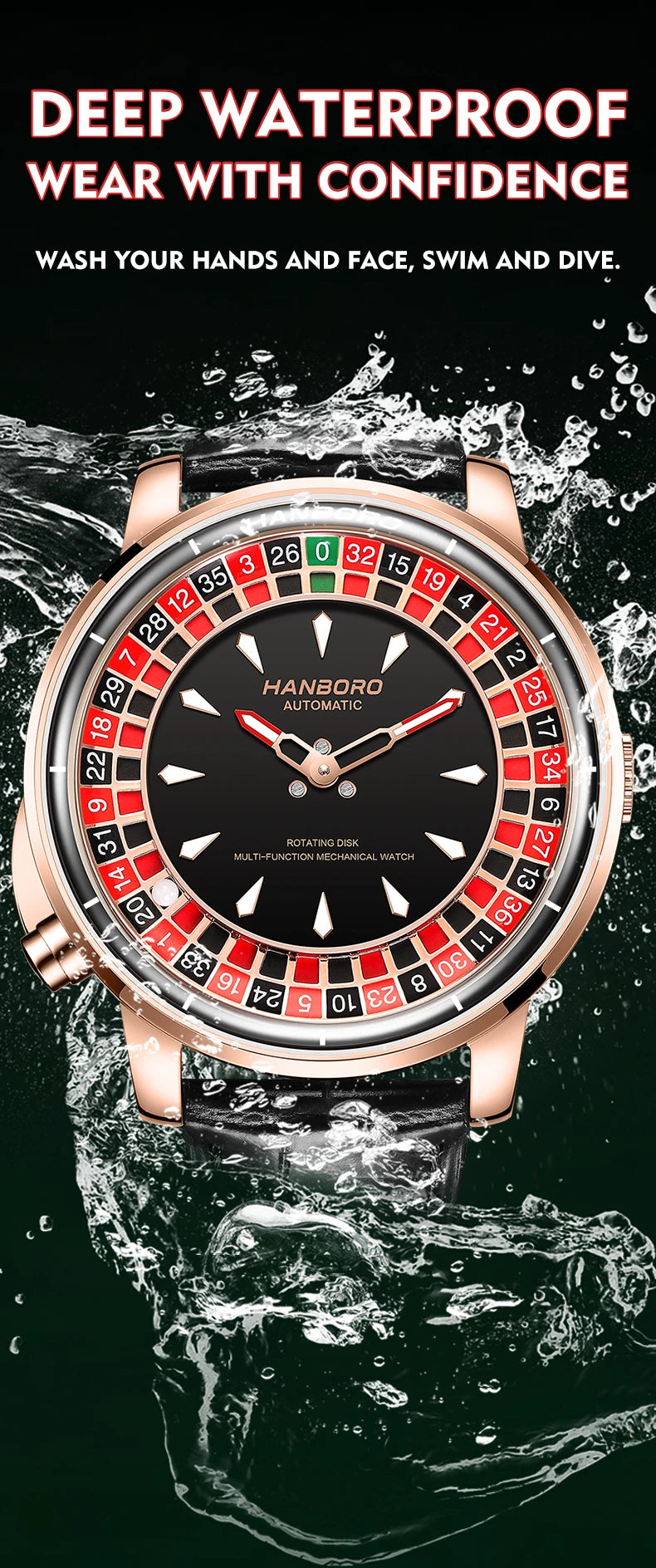 HANBORO roulett men's automatic mechanical watch