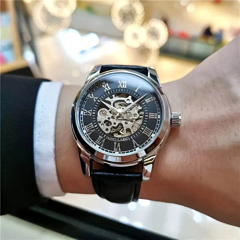 Elegant Men's Mechanical Watch with Skeleton