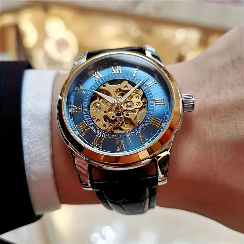 Elegant Men's Mechanical Watch with Skeleton