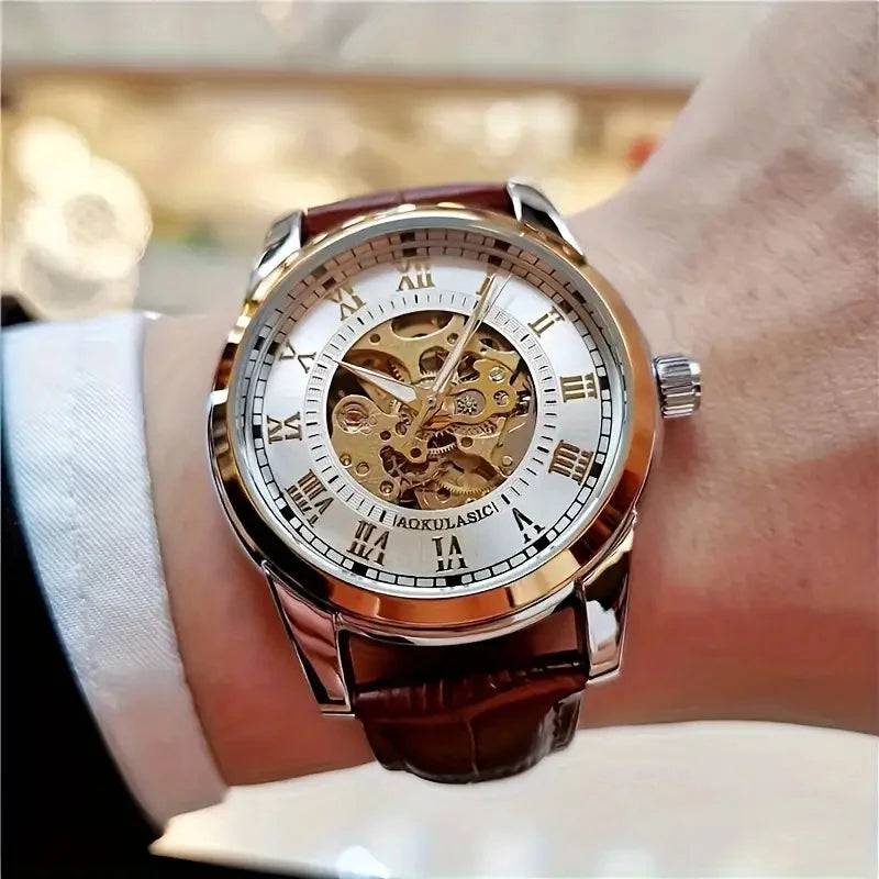Elegant Men's Mechanical Watch with Skeleton