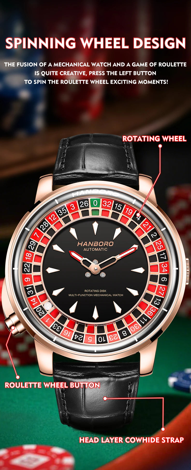 HANBORO roulett men's automatic mechanical watch