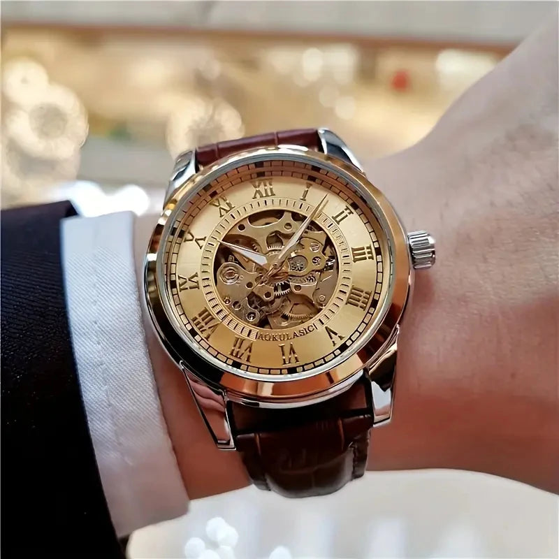 Elegant Men's Mechanical Watch with Skeleton