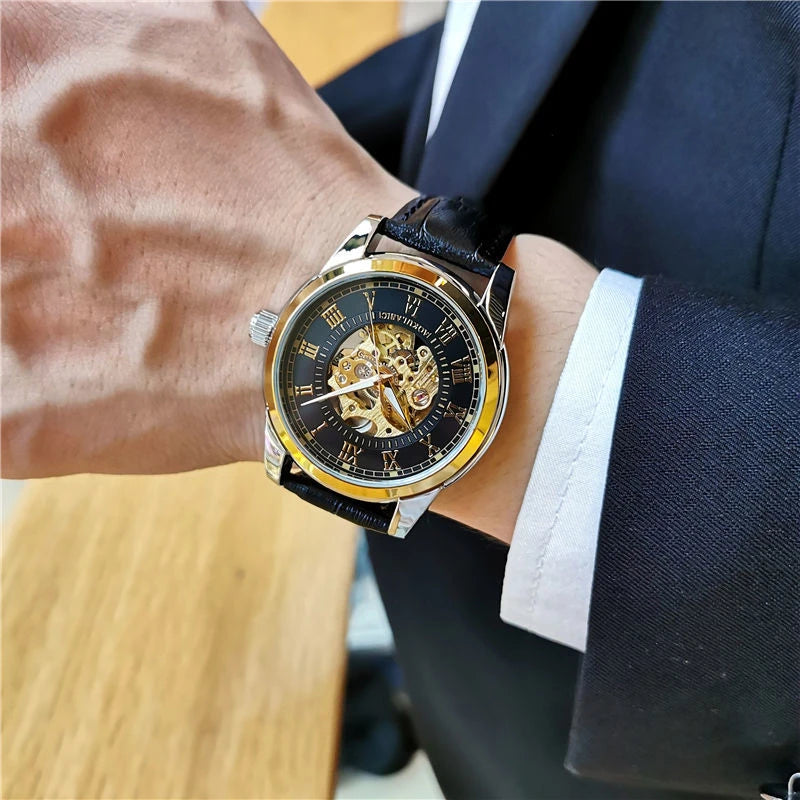 Elegant Men's Mechanical Watch with Skeleton