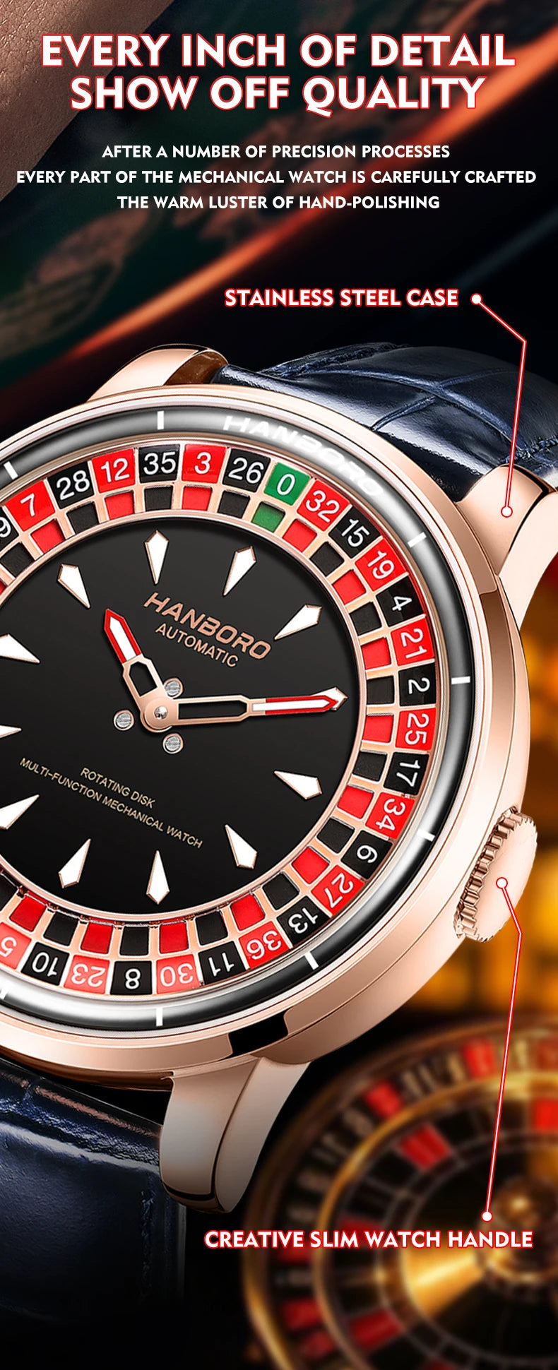 HANBORO roulett men's automatic mechanical watch