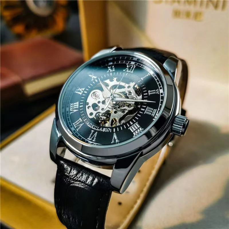 Elegant Men's Mechanical Watch with Skeleton