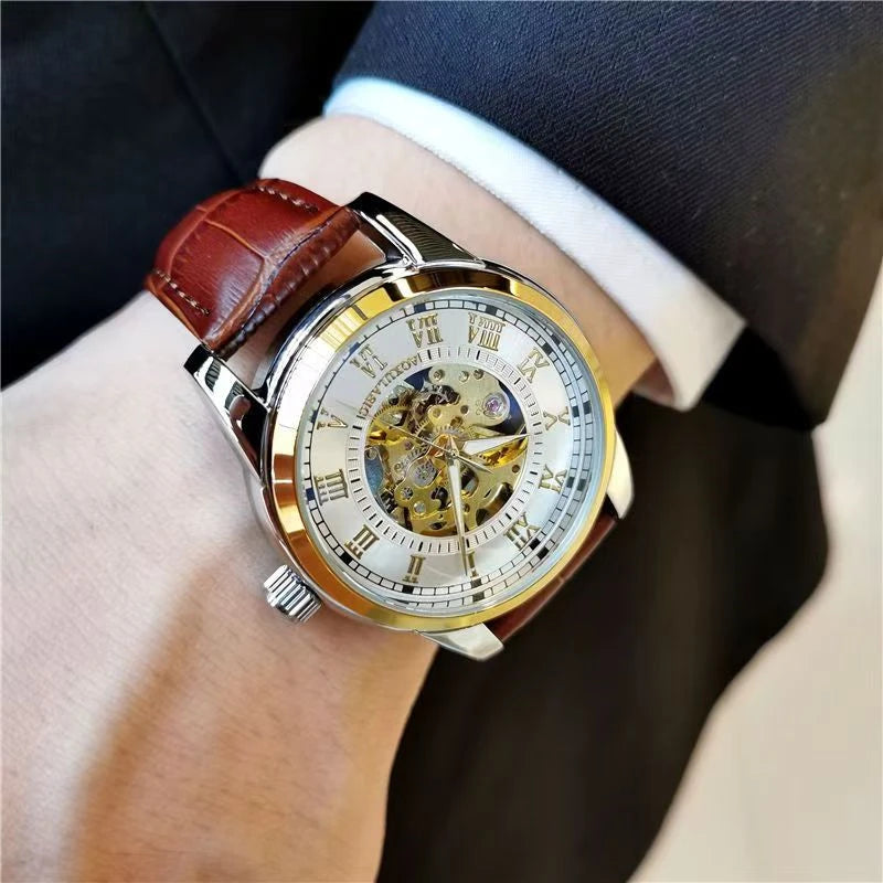 Elegant Men's Mechanical Watch with Skeleton