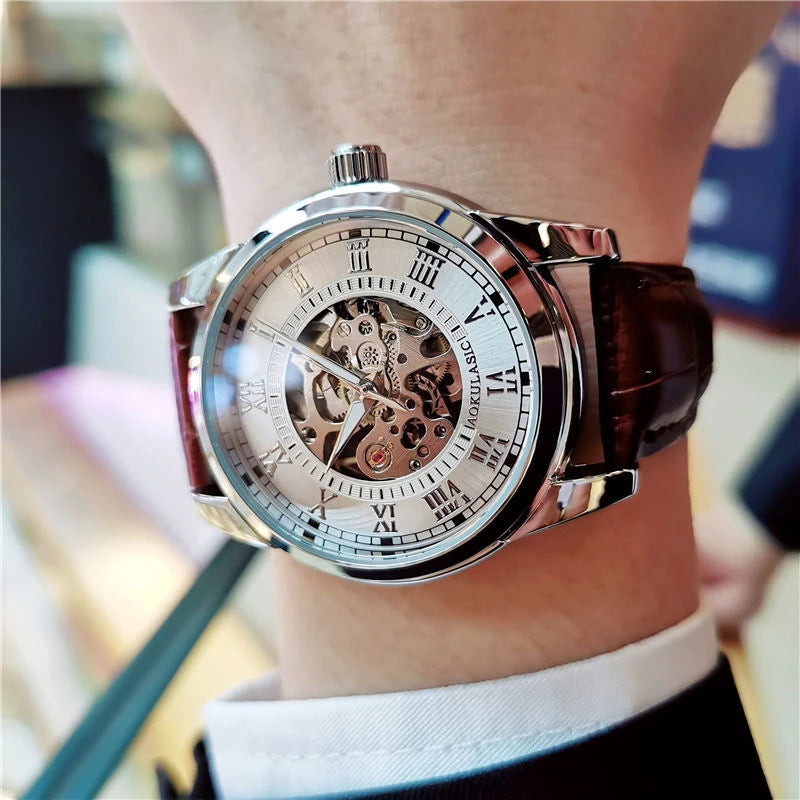 Elegant Men's Mechanical Watch with Skeleton