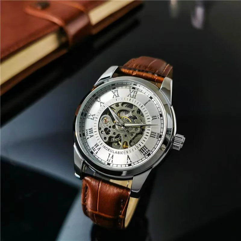 Elegant Men's Mechanical Watch with Skeleton