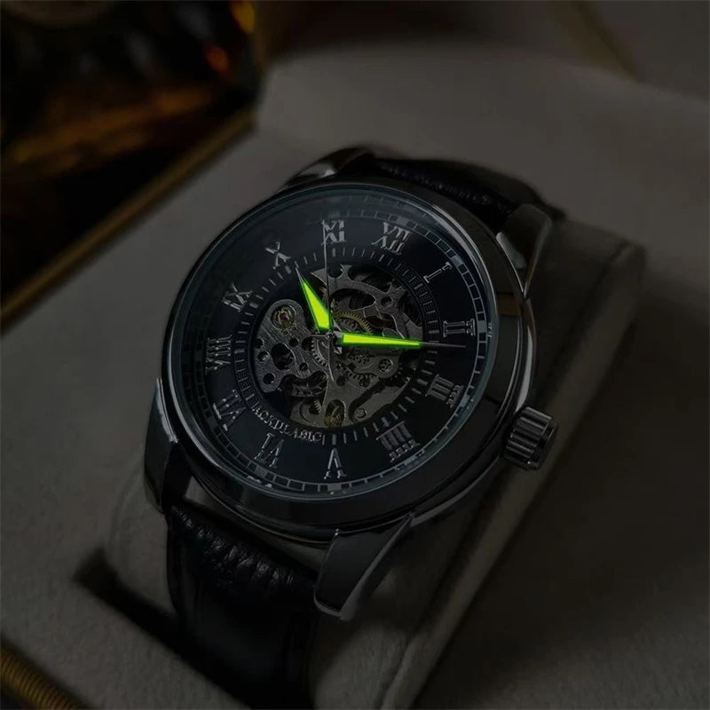 Elegant Men's Mechanical Watch with Skeleton