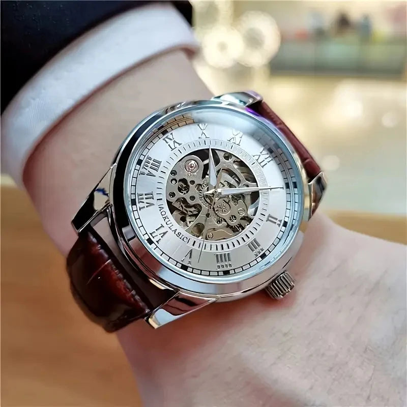 Elegant Men's Mechanical Watch with Skeleton