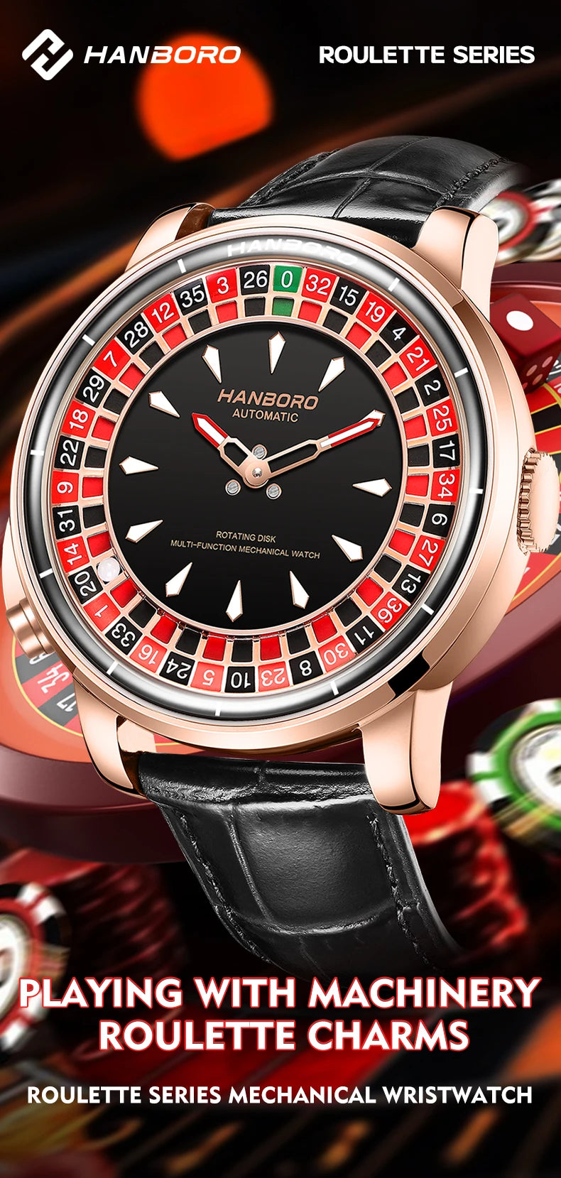 HANBORO roulett men's automatic mechanical watch